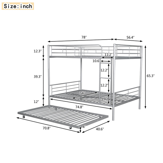 Streamdale Full Over Full Metal Bunk Bed With Trundle Silver 5