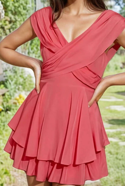 Mustard Seed Teresa Crossover Layered Hem Romper Pink Medium 3