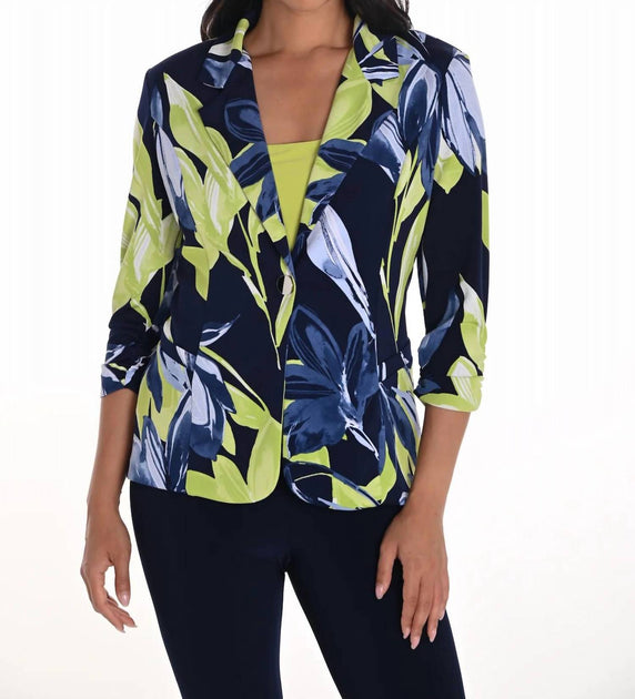 Frank Lyman Floral Print Knit Blazer Blue US 8 2