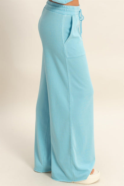 TRUEDAMES Burnout French Terry Wide-leg Pants Blue Medium 6