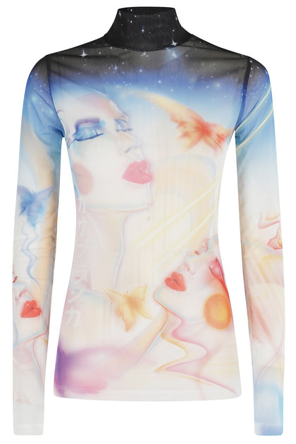 Casablanca High-Neck Printed Tulle Top Multicolor Small 2