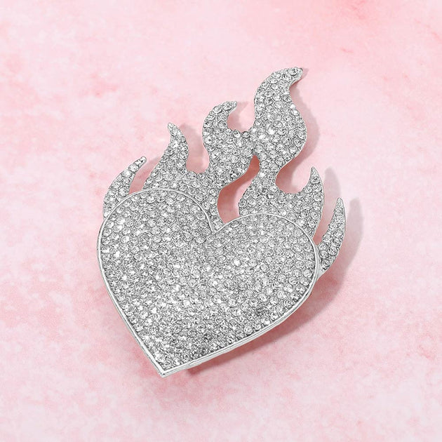 FASHNZFAB Flame Heart Pin Brooch Silver 2