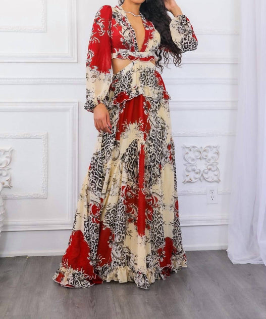 SurelyMine Fantasy Ruffles Cut Out Maxi Dress Multi Medium 2