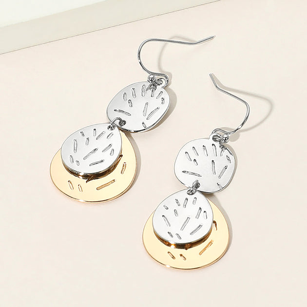 FASHNZFAB Geometric Metal Disc Drop Earrings Silver 5