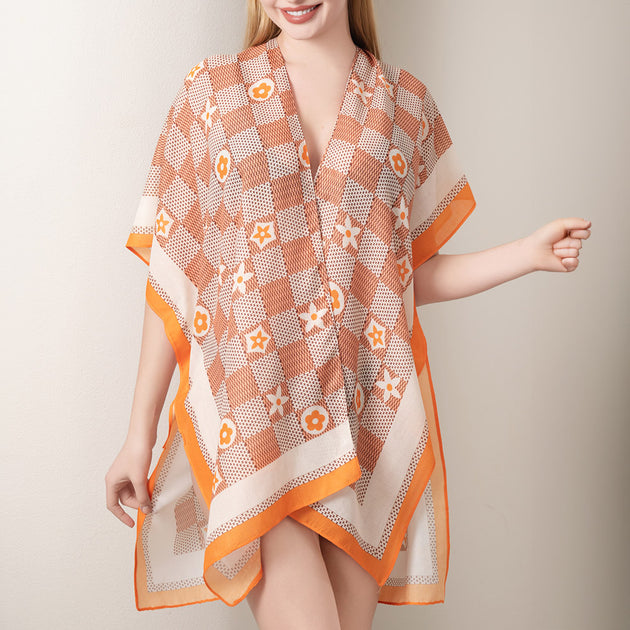 TRUEDAMES Floral Pattern Kimono Poncho Grey One Size 2