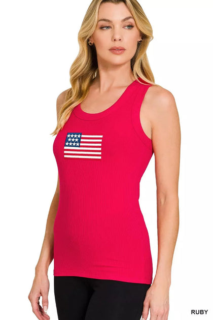 TRUEDAMES Ribbed American Flag Tank Top Red Large 3