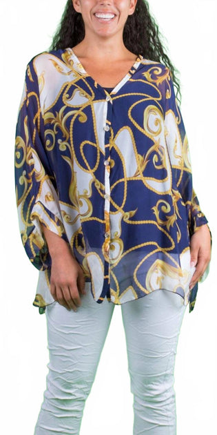 GIGI MODA Angelo Baroque Silk Blouse Blue One Size 3