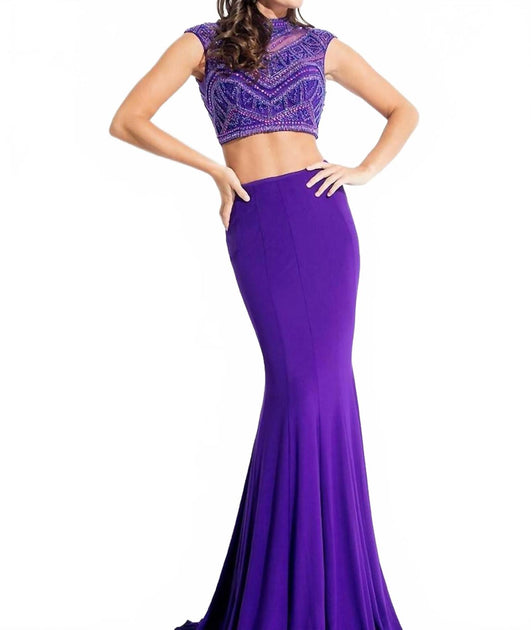 Rachel Allan Beaded Two-Piece Jersey Gown Purple US 4 2