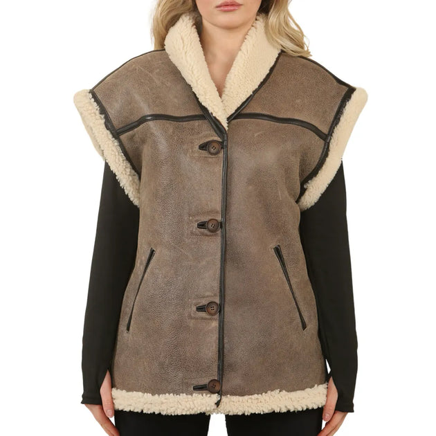 TruClothing Shearling Leather Gilet Grey XSmall 2