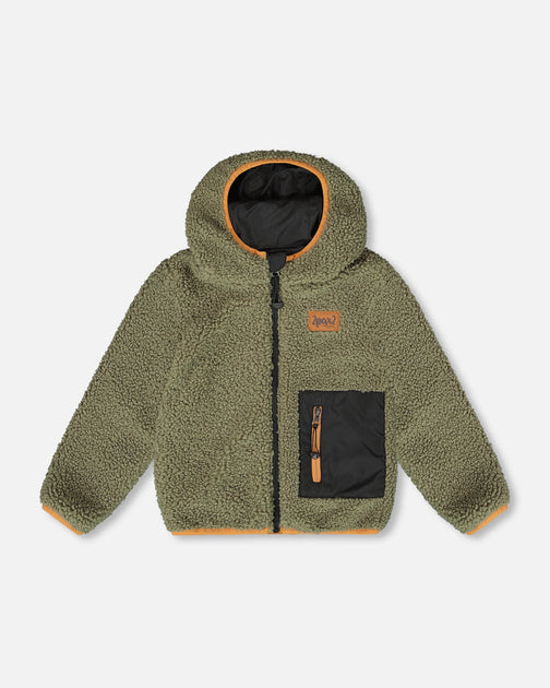 Deux par Deux Reversible Sherpa Jacket Khaki Green US 6 2