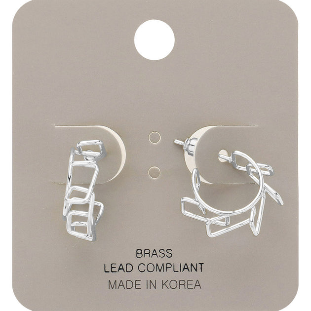 FASHNZFAB Abstract Hoop Earrings Silver 3