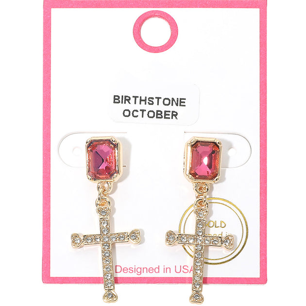 Fashnzfab October Birthstone Cross Drop Earrings Multi 3