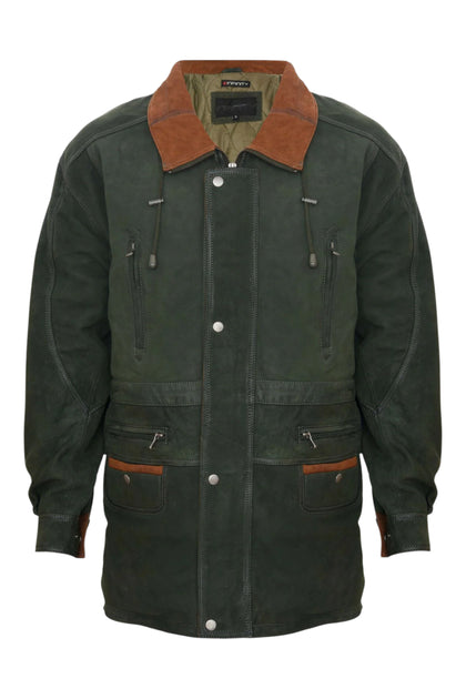 Infinity Mens Nubuck Leather Parka Coat Green XSmall 3