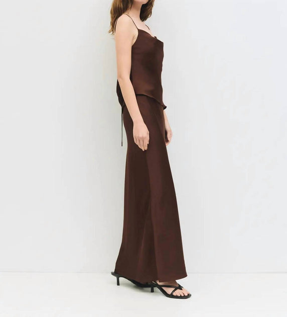 MOD REF Elena Satin Maxi Skirt Brown Large 4
