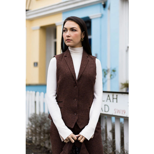 Infinity Herringbone Wool Tweed Waistcoat Rust Brown US 14 3