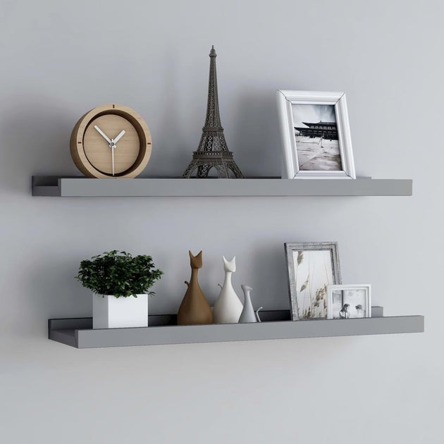 vidaXL Frame Ledge Shelf Set of 2 Gray 2