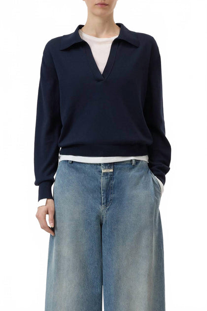 Closed Polo Long Sleeve Knit Top Blue Large 2