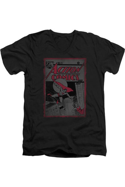 Gildan Superman Action Comics 23 V-Neck T-Shirt Black Small 2