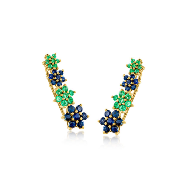 Ross-Simons Sapphire Emerald Floral Ear Climbers Green 2