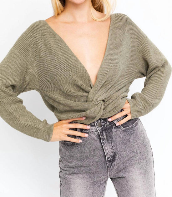 LE LIS Hold Me Close Twisted Sweater Top Green Large 2