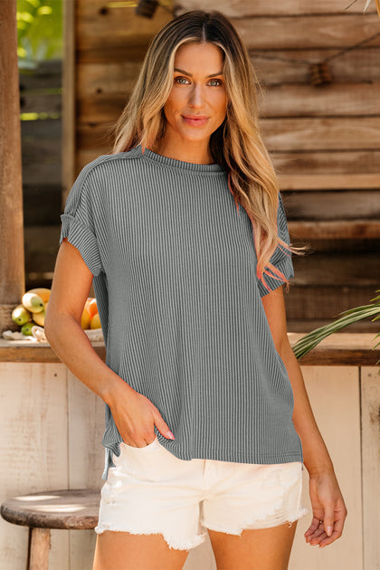 TRUEDAMES Textured Knit T-shirt Grey Large 2