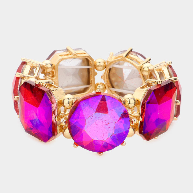 FASHNZFAB Geometric Round Octagon Stone Link Bracelet Purple One Size 2