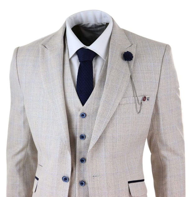 Oliver Tweed 3 Piece Suit Cream Check US 38 Regular 4