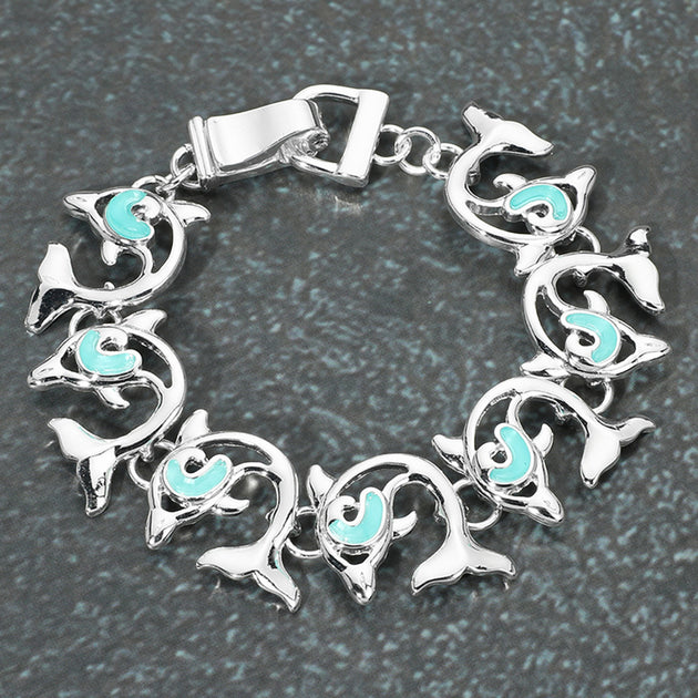 FASHNZFAB Sea Glass Dolphin Link Magnetic Bracelet Blue Silver Green One Size 3