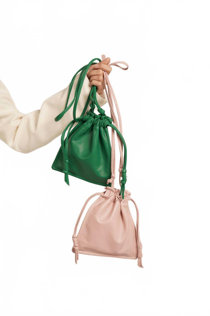 Lemiz Mini Bowie Drawstring Crossbody Leather Bag Pink One Size 4