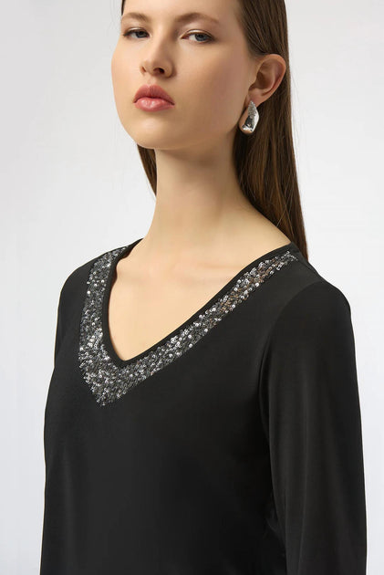 Joseph Ribkoff Sequined Top Black Size M 4