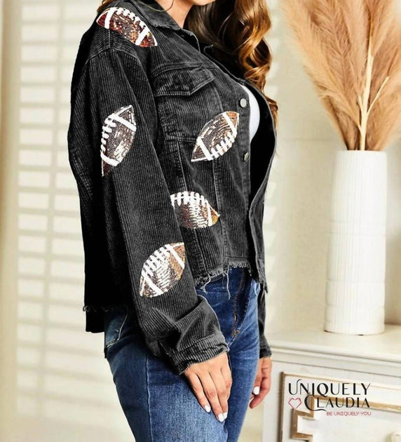 Sweetama Touch Down Sequined Black Corduroy Jacket Black Large 4