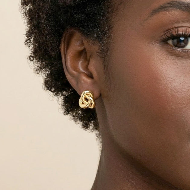 FASHNZFAB Interlocking Knot Stud Earrings Gold 2