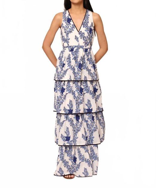 BEYOND by Vera Southern Charm Tiered Maxi Dress Blue Medium 2