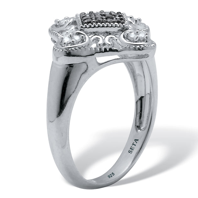 Palm .21 TCW Black and White Diamond Sterling Silver Ring Black US 8 3