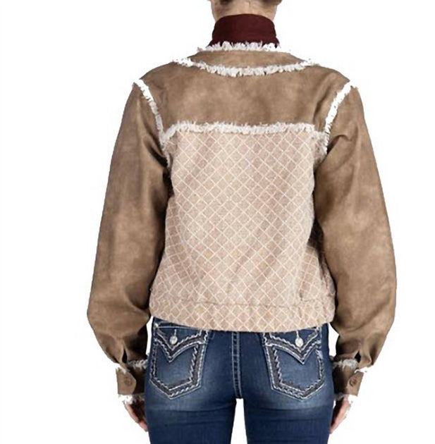 Miss Me Faux Leather Jacket Beige Small 3