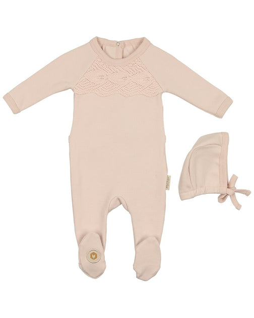 Mon Tresor Look Of Lace Footie & Hat Set Beige 3-6 Months 3