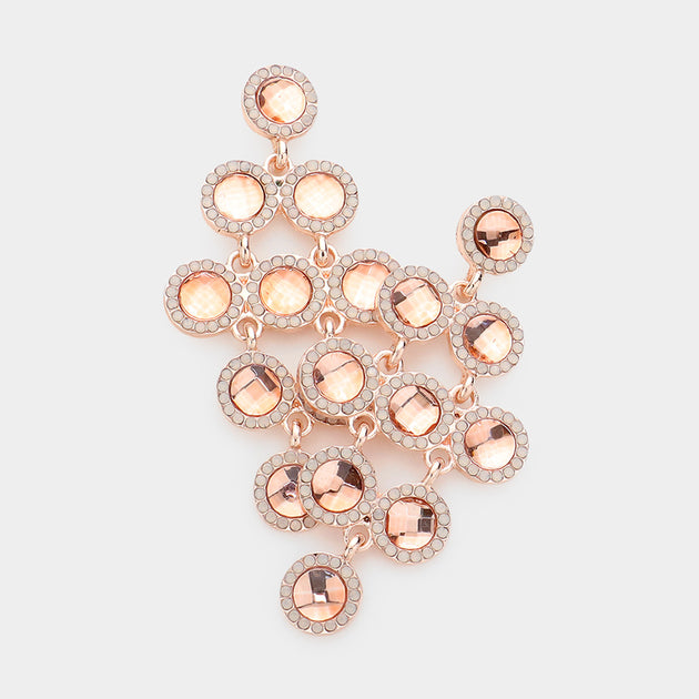 FASHNZFAB Round Stone Cluster Vine Dangle Earrings Peach Pink 3