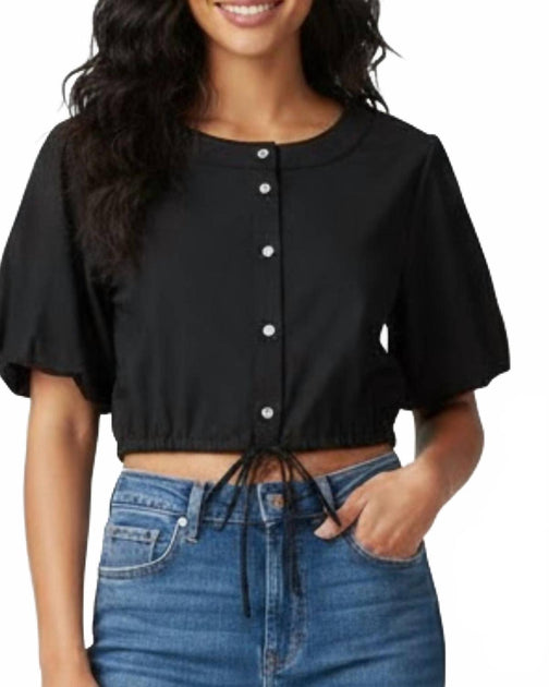 STAUD Ellington Cropped Button Down Top Black XS 2