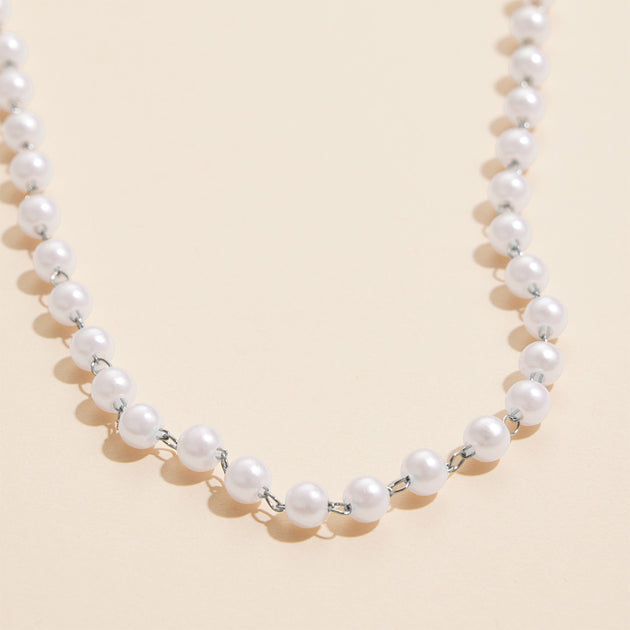 FASHNZFAB Semi Fine Pearl Station Necklace Silver 2
