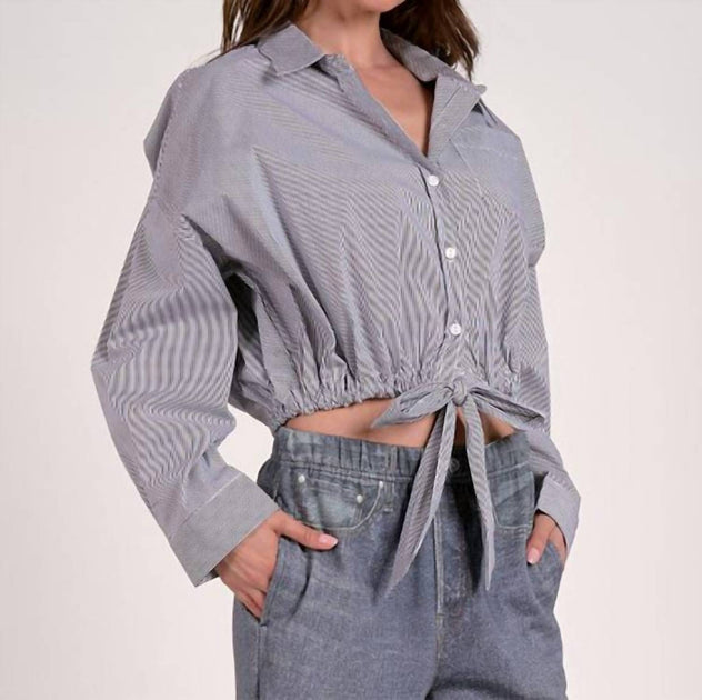 Elan Button Up Streifenbluse Grau Large 4