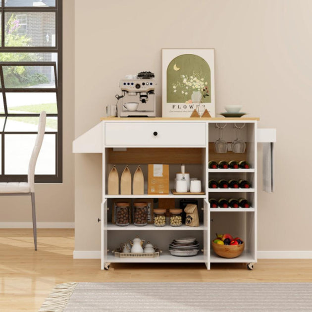 Hivvago Drop Leaf Mobile Kitchen Island Cart White 3