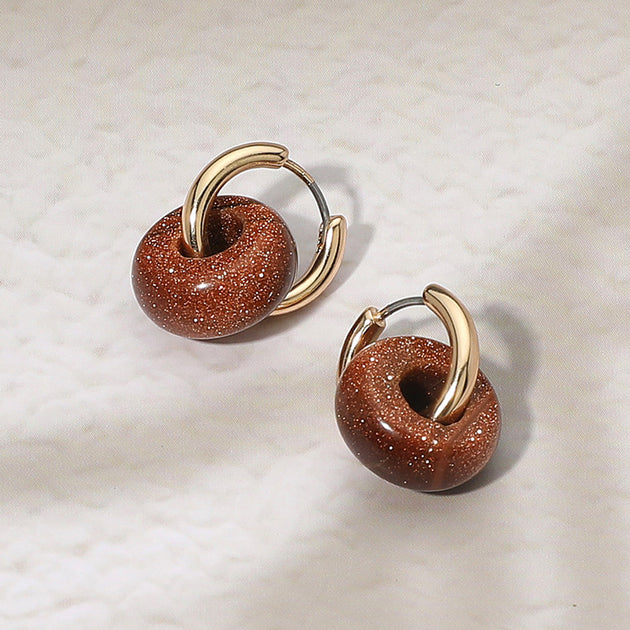 FASHNZFAB Natural Stone Charm Mini Hoop Earrings Blue 3