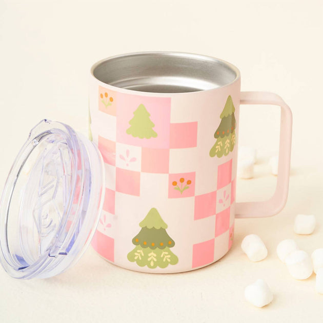 The Darling Effect Countryside Christmas Insulated Mug Pink/Green 14 Oz 2