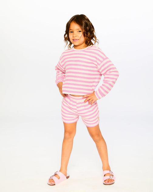 Deux par Deux Gestreifter Pullover Pink Weiß 2T 3