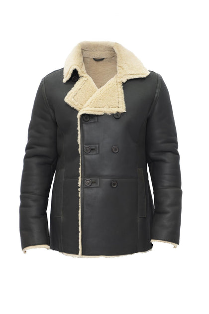 Infinity Kington Men's Shearling Pea Coat Green XS 3