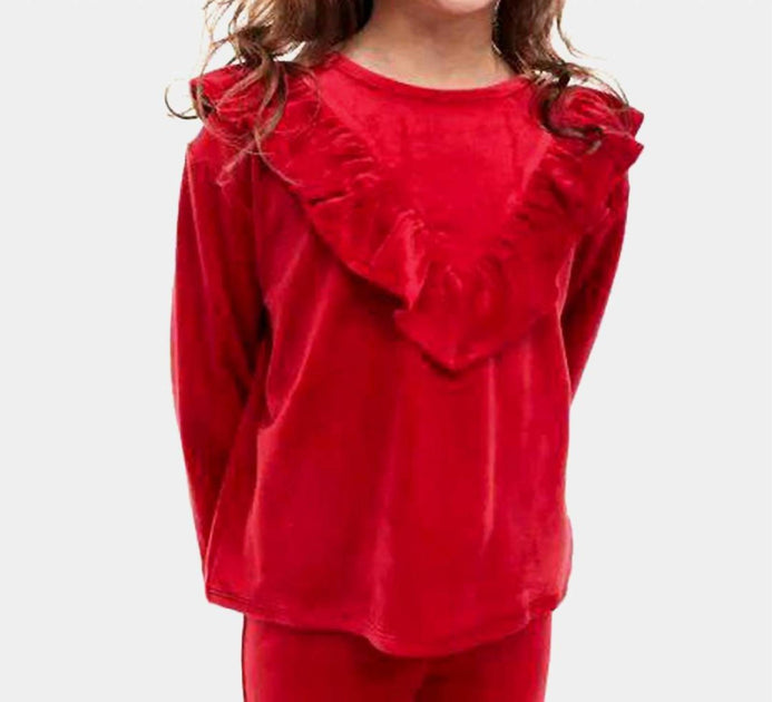 Tea Collection Very Velour Ruffle Tunic Top Red US 6 4
