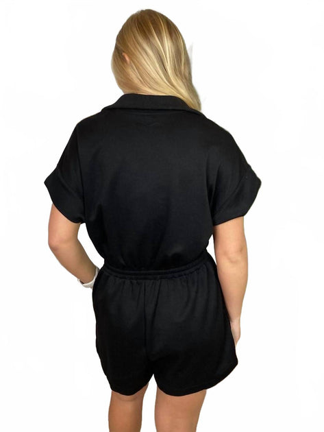 umgee Neoknit Half Zip Long Sleeve Romper Black 2X 3