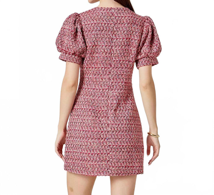 Endless Rose Damen Tweed Puffärmel Minikleid Pink Large 3