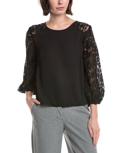 Vince Camuto Lace-Sleeve Blouse Black Medium 2