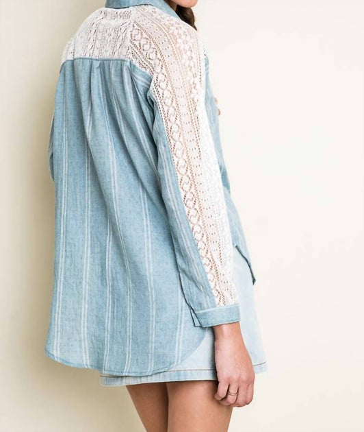 Hayden LA Chambray Lace Blouse Blue Medium 3